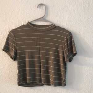 Olive Striped Crop Top